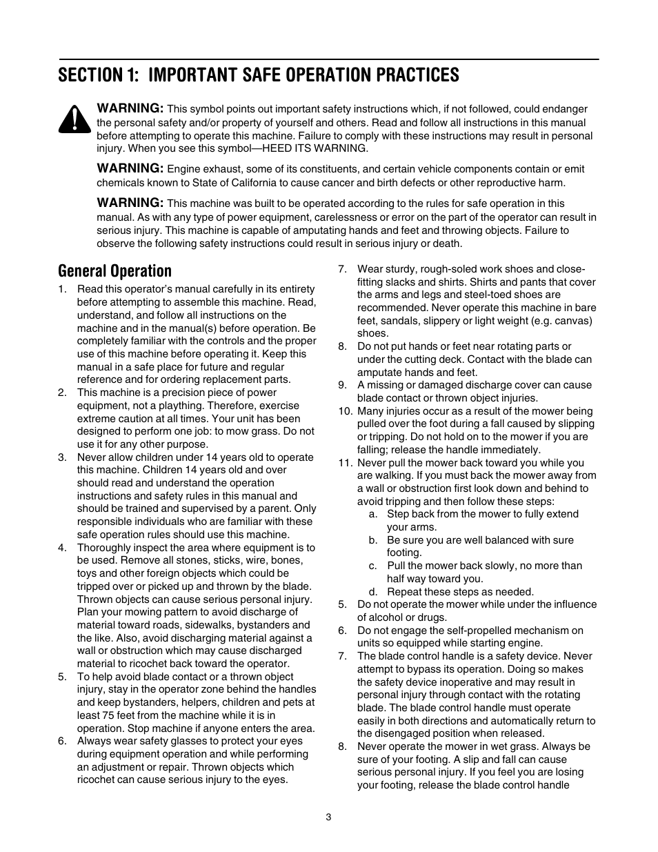 General operation | Troy-Bilt 546 User Manual | Page 3 / 16