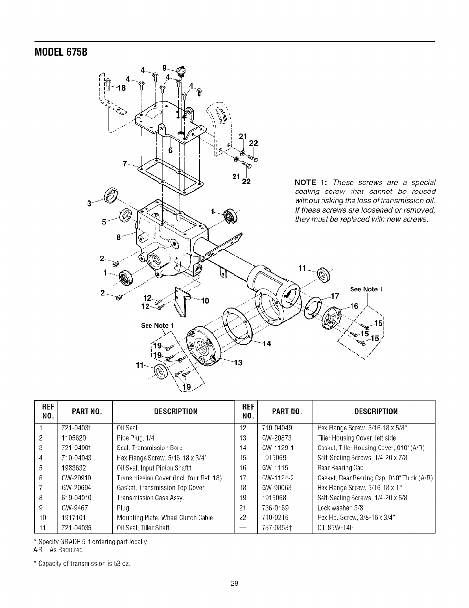 Model 675b, 15 i | Troy-Bilt REAR-TINE TILLER 675B User Manual | Page 28 / 36