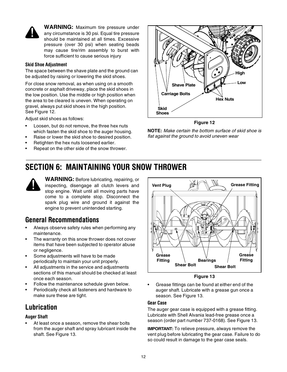 General recommendations, Lubrication | Troy-Bilt Polar Blast 10530 User Manual | Page 12 / 28