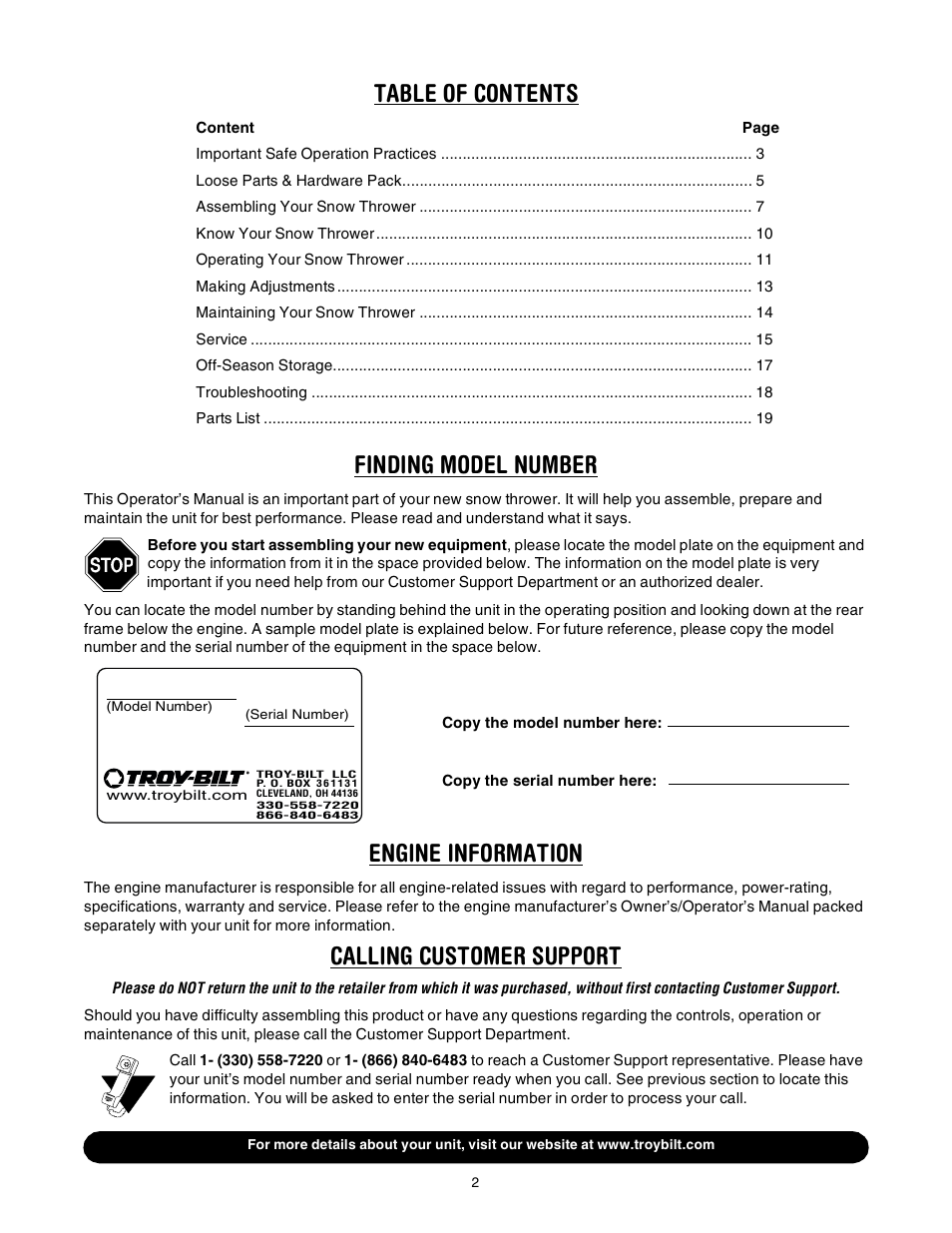 Troy-Bilt Polar Blast 10530 User Manual | Page 2 / 28