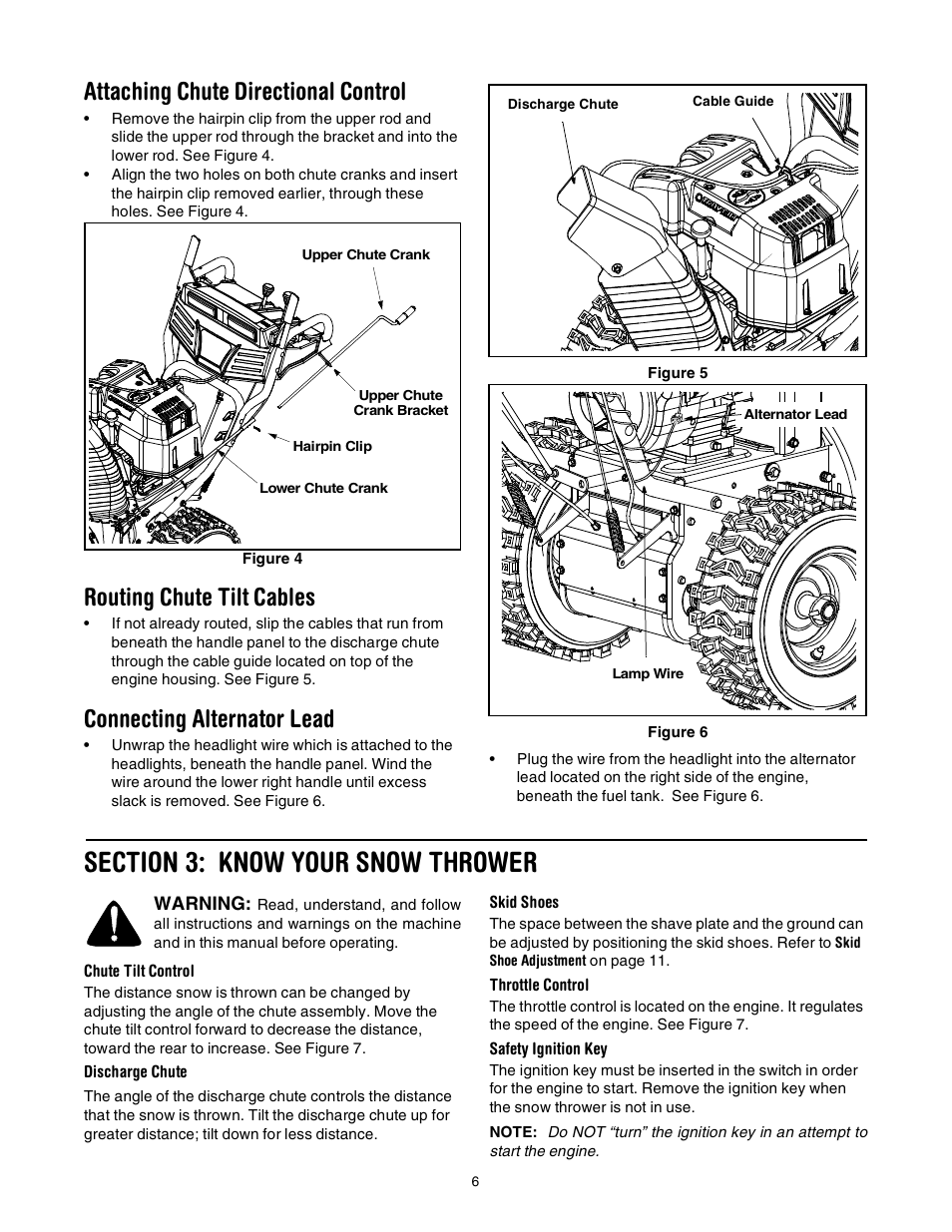 Attaching chute directional control, Routing chute tilt cables, Connecting alternator lead | Troy-Bilt Polar Blast 10530 User Manual | Page 6 / 28