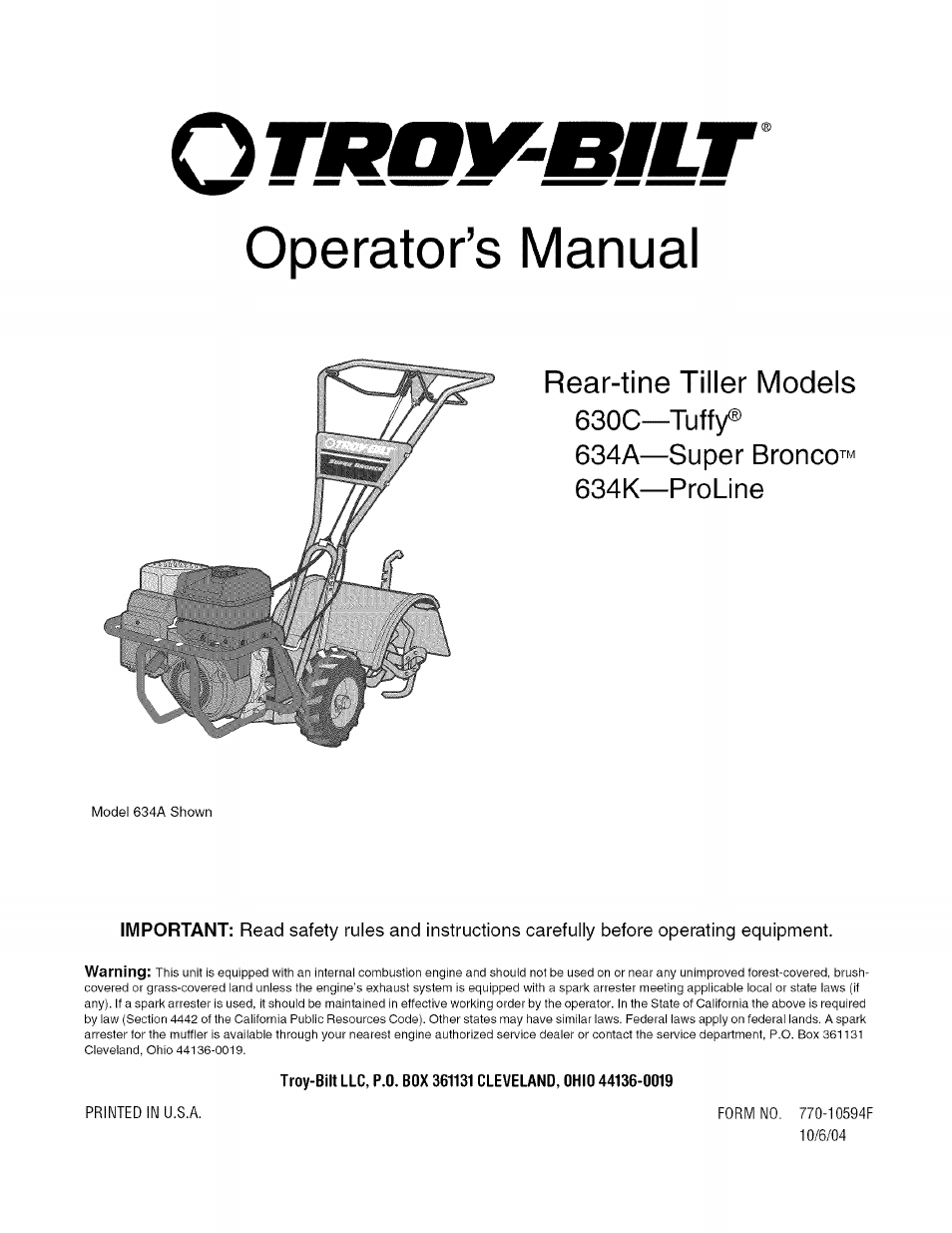 Troy-Bilt TUFFY 634A User Manual | 32 pages
