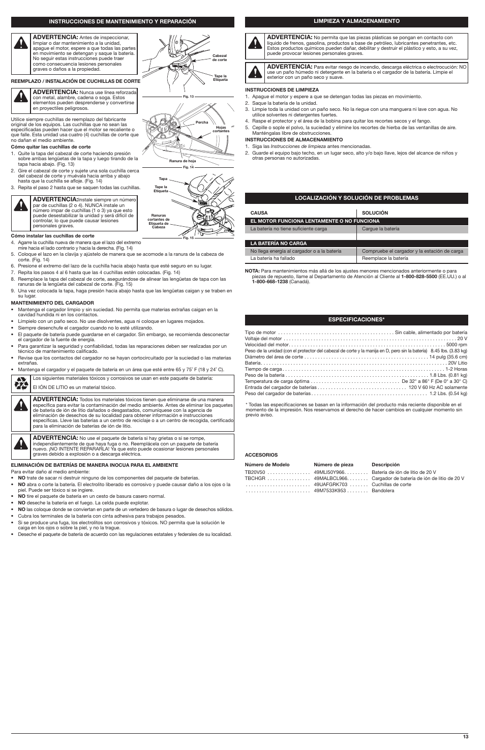 Troy-Bilt 20 Volt Lithium-Ion Battery-Powered Trimmer TB60AF User Manual | Page 13 / 16