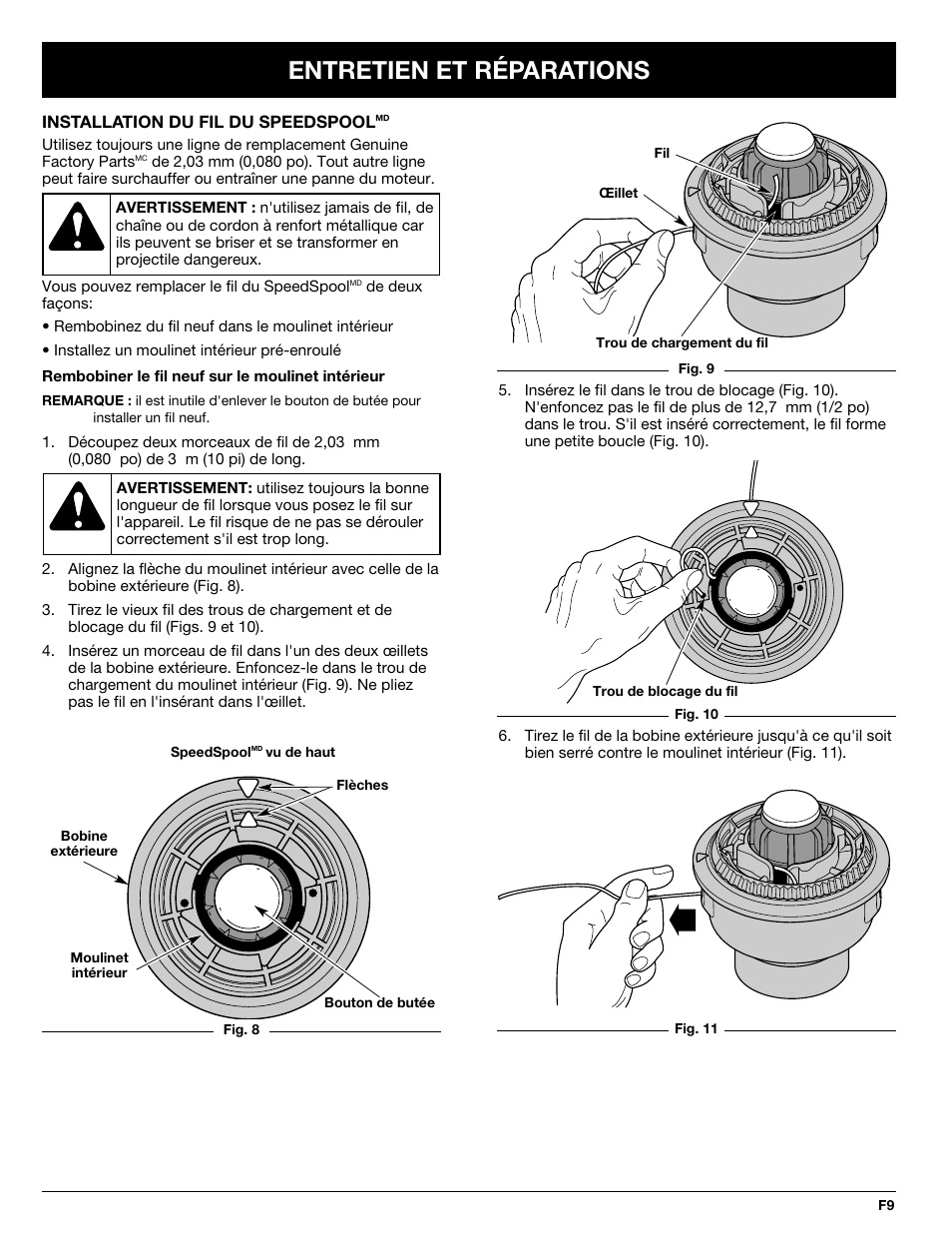 Entretien et réparations | Troy-Bilt TBSS User Manual | Page 25 / 48