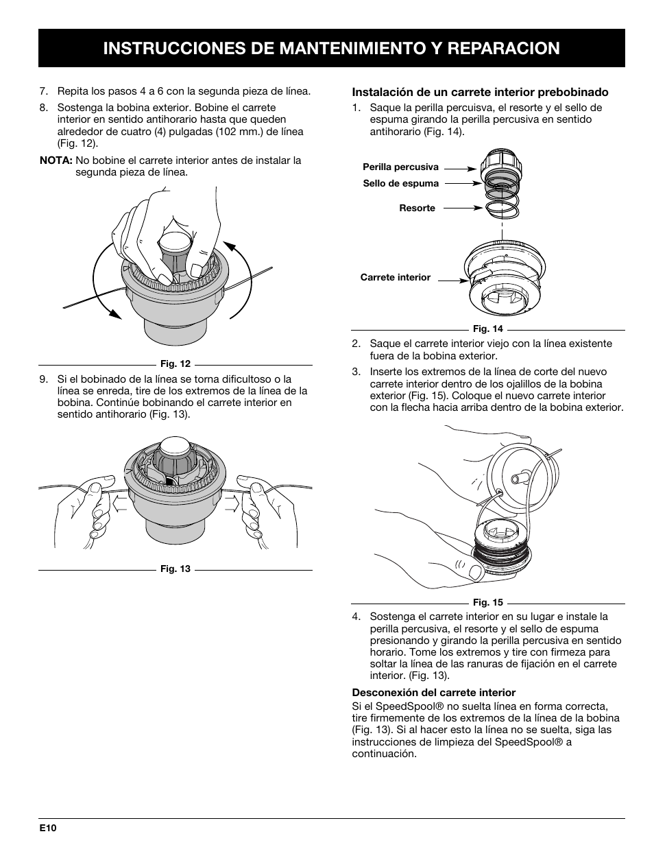 Instrucciones de mantenimiento y reparacion | Troy-Bilt TBSS User Manual | Page 42 / 48