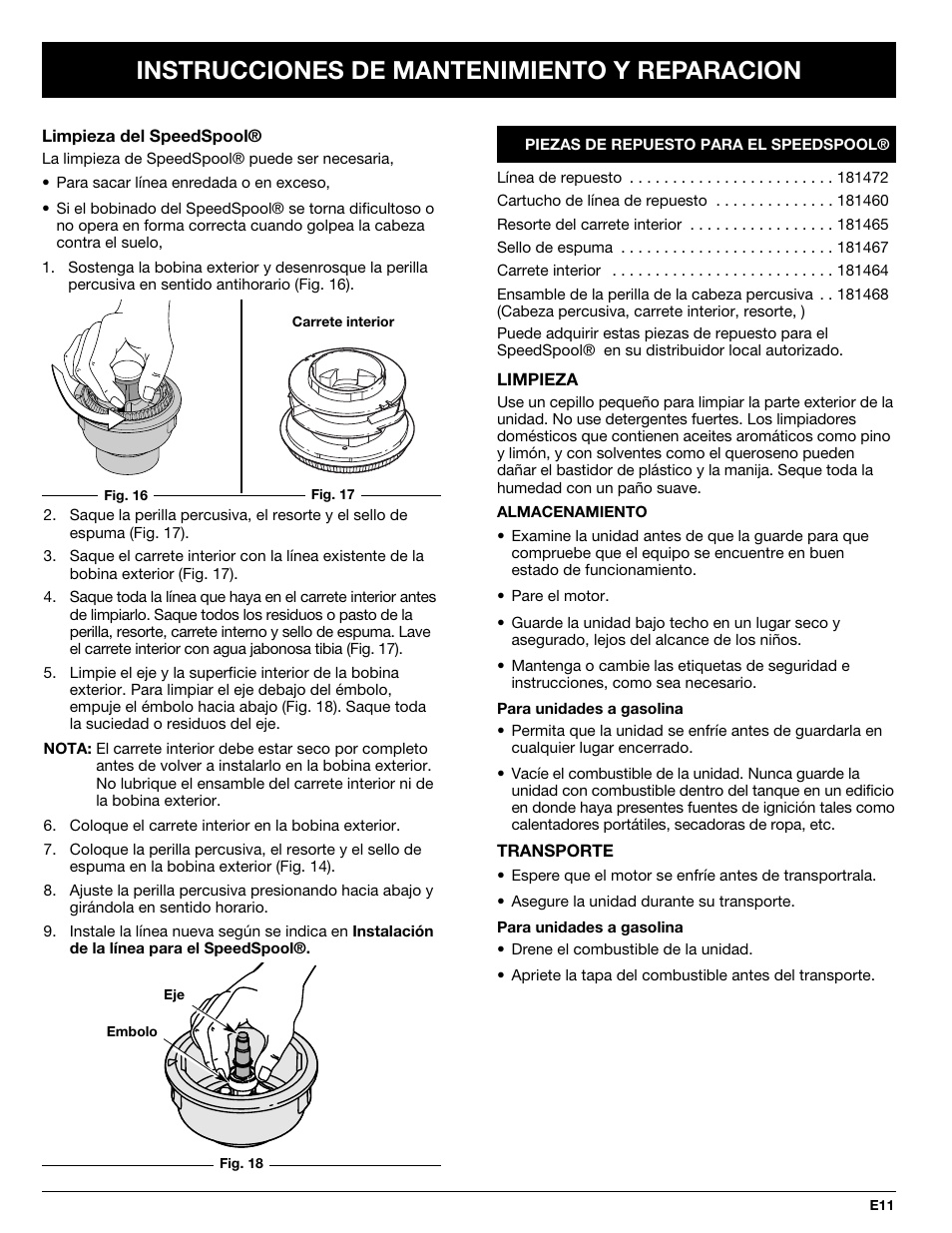 Instrucciones de mantenimiento y reparacion | Troy-Bilt TBSS User Manual | Page 43 / 48