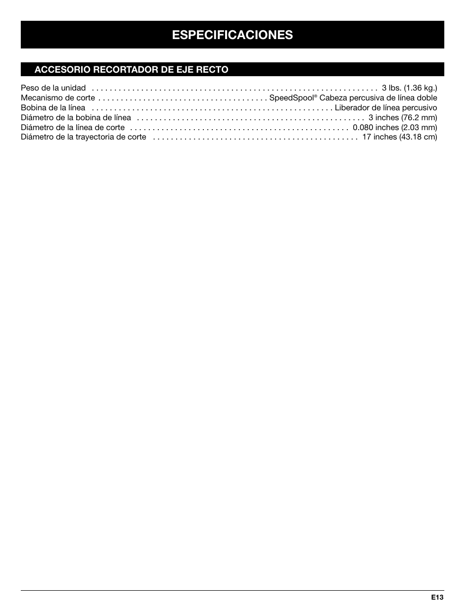 Especificaciones | Troy-Bilt TBSS User Manual | Page 45 / 48