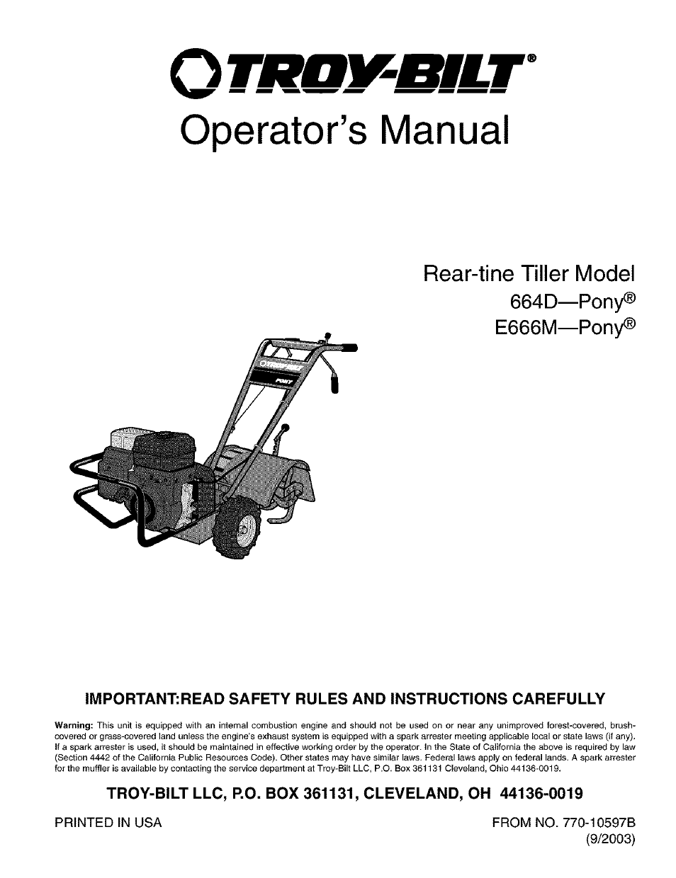Troy-Bilt PONY E666M User Manual | 40 pages