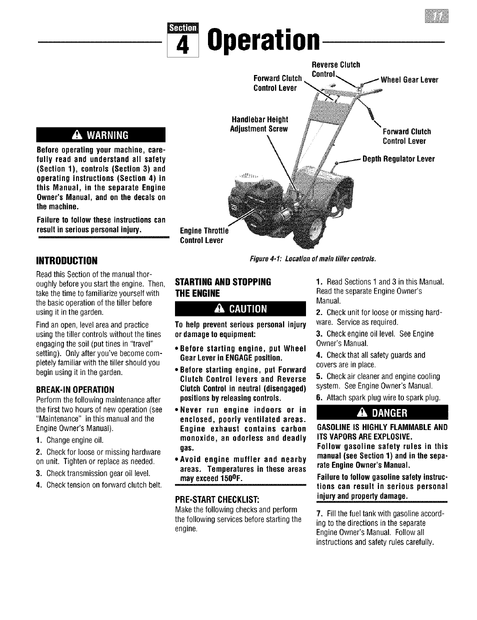 4 operation, A warning, Introduction | A caution, A danger | Troy-Bilt PONY E666M User Manual | Page 11 / 40