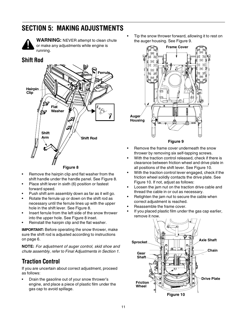 Shift rod, Traction control | Troy-Bilt 10030 User Manual | Page 11 / 29