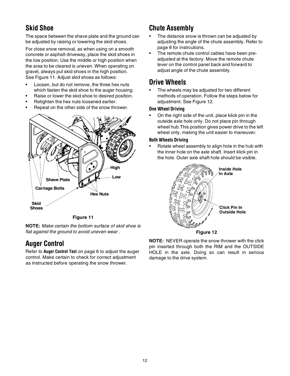 Skid shoe, Auger control, Chute assembly | Drive wheels | Troy-Bilt 10030 User Manual | Page 12 / 29