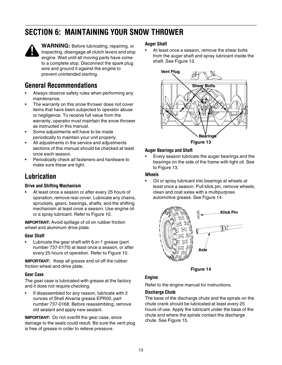 General recommendations, Lubrication | Troy-Bilt 10030 User Manual | Page 13 / 29