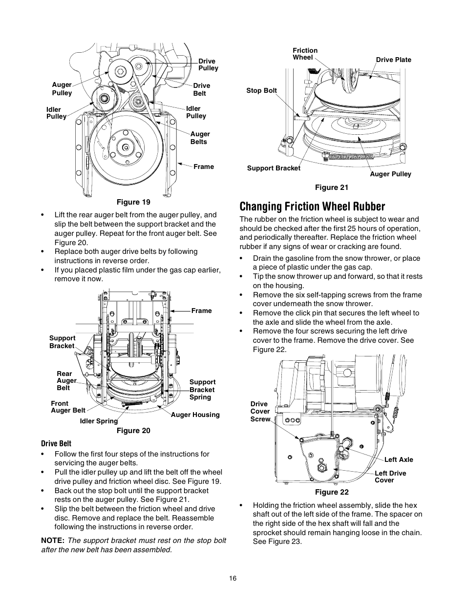 Changing friction wheel rubber | Troy-Bilt 10030 User Manual | Page 16 / 29