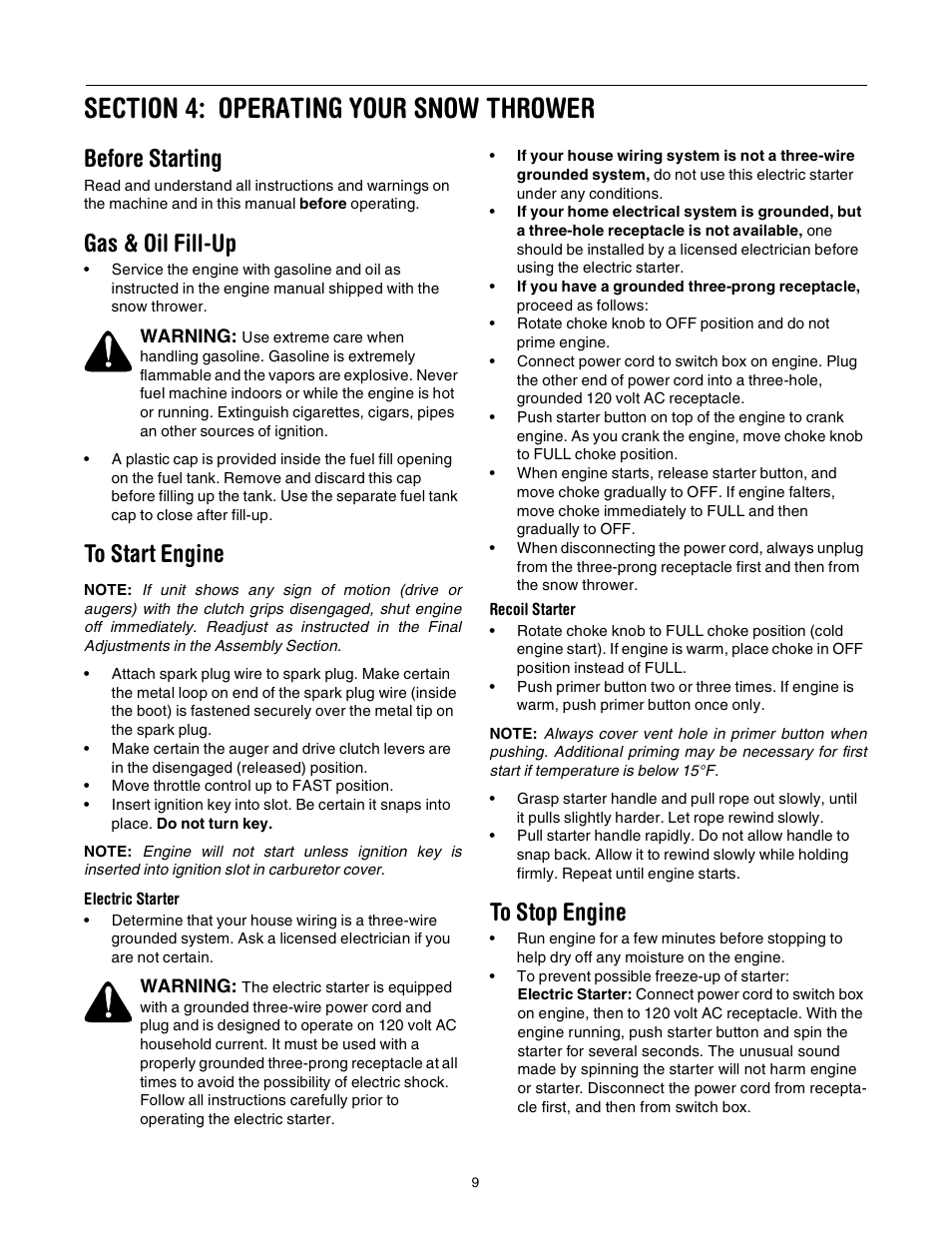 Before starting, Gas & oil fill-up | Troy-Bilt 10030 User Manual | Page 9 / 29