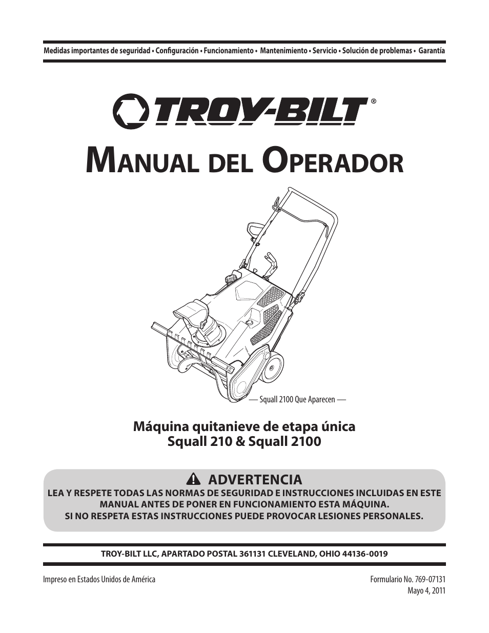 Anual, Perador | Troy-Bilt Single-Stage Snow Thrower Squall 210 User Manual | Page 21 / 40