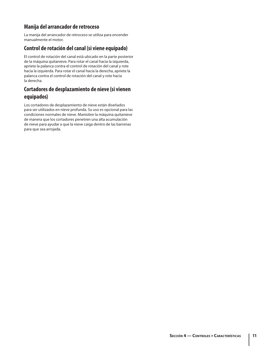 Manija del arrancador de retroceso, Control de rotación del canal (si viene equipado) | Troy-Bilt Single-Stage Snow Thrower Squall 210 User Manual | Page 31 / 40