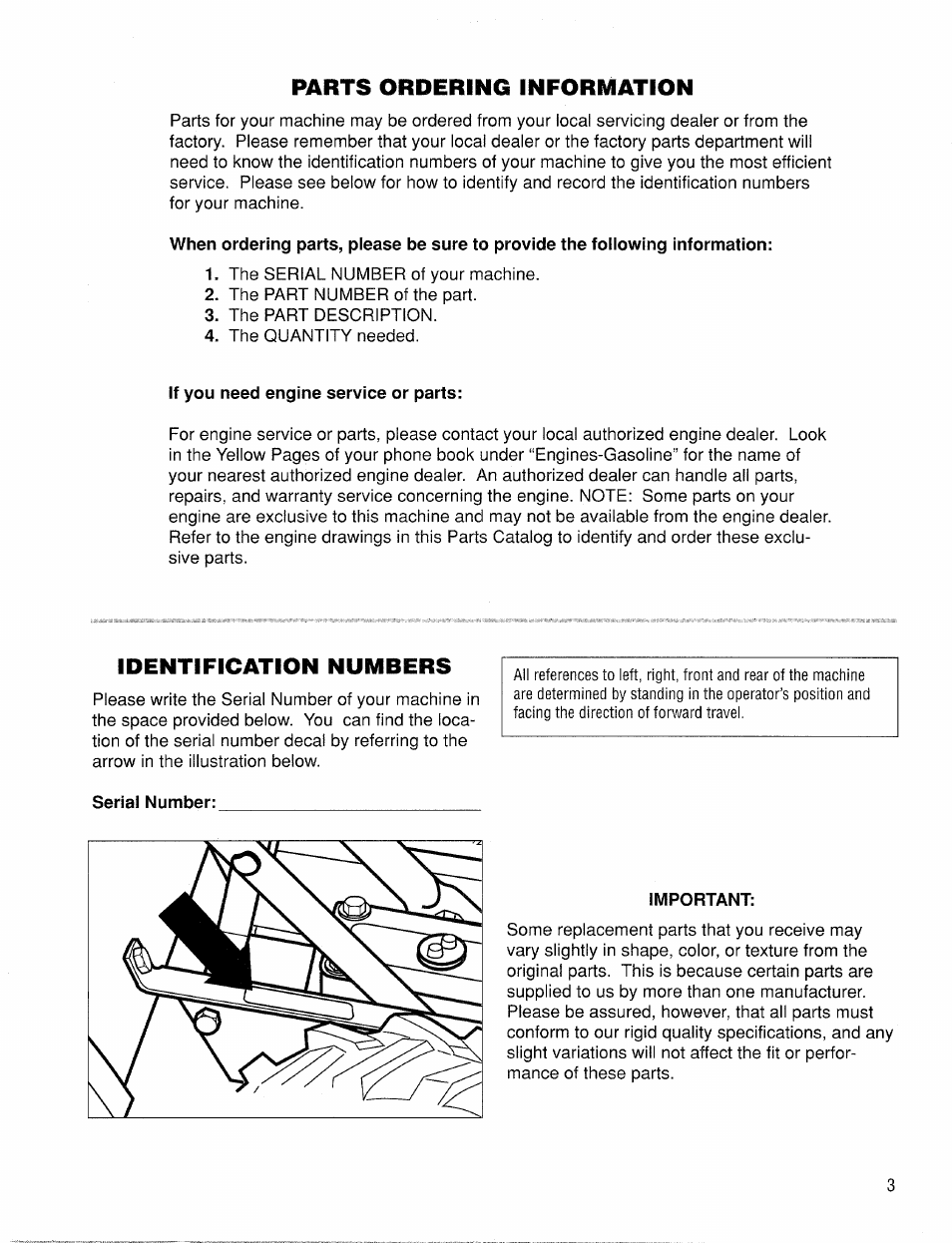 Parts ordering information, Identification numbers | Troy-Bilt 12077 User Manual | Page 3 / 20