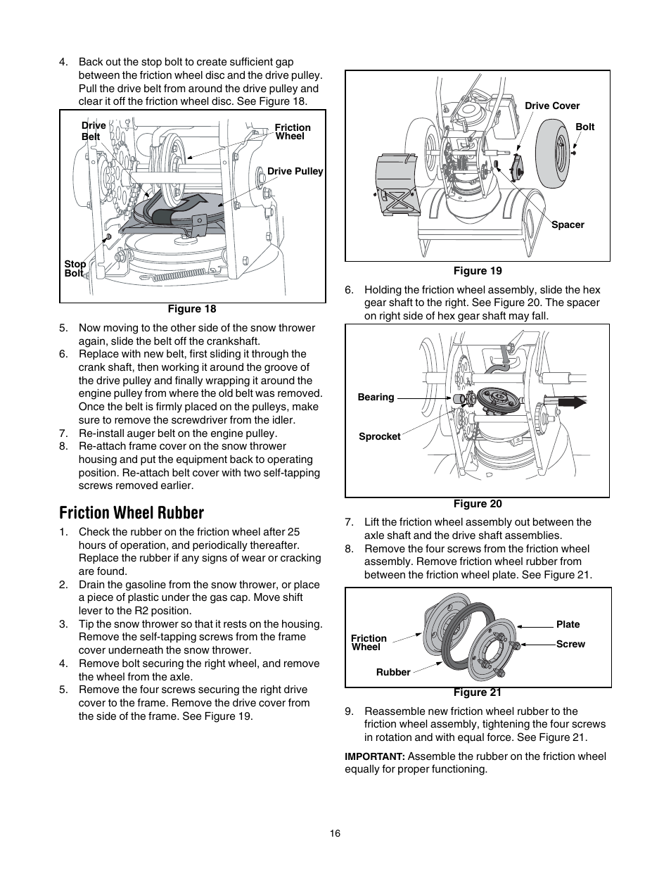 Friction wheel rubber, E 16 | Troy-Bilt 1030 User Manual | Page 16 / 28