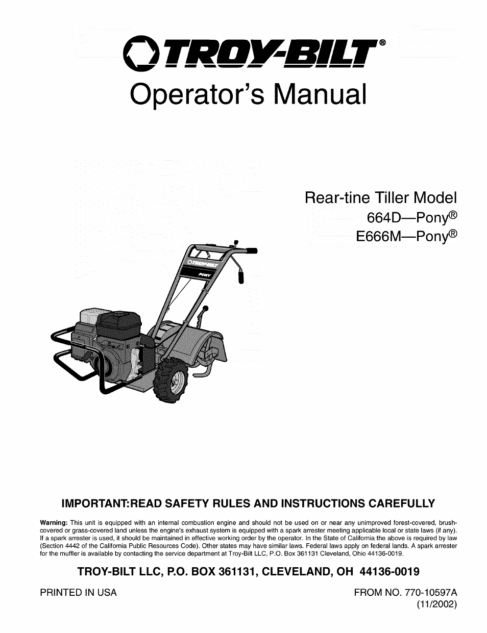 Troy-Bilt PONY 664DM User Manual | 44 pages