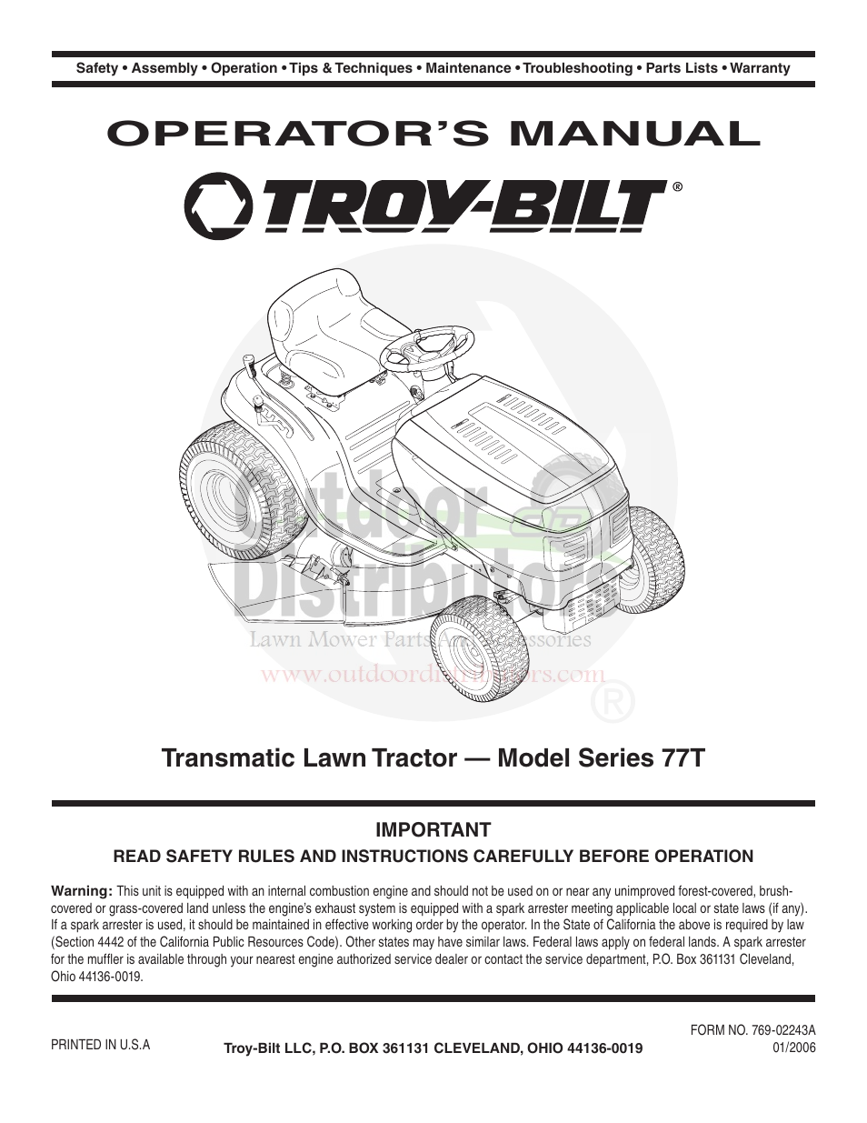 Troy-Bilt Transmatic Lawn Tractor 77T User Manual | 48 pages