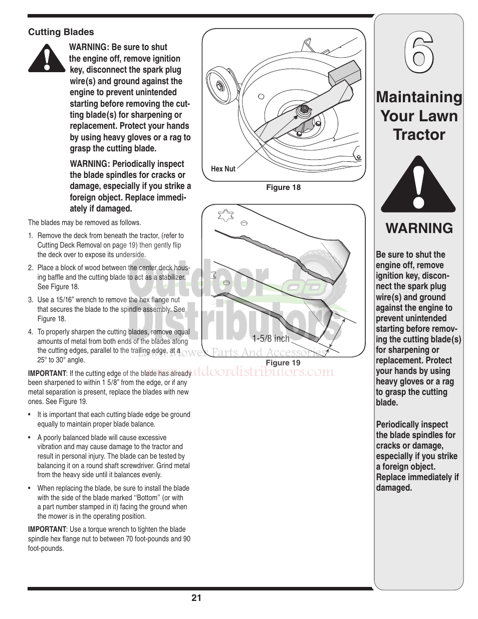 Maintaining your lawn tractor, Warning | Troy-Bilt Transmatic Lawn Tractor 77T User Manual | Page 21 / 48