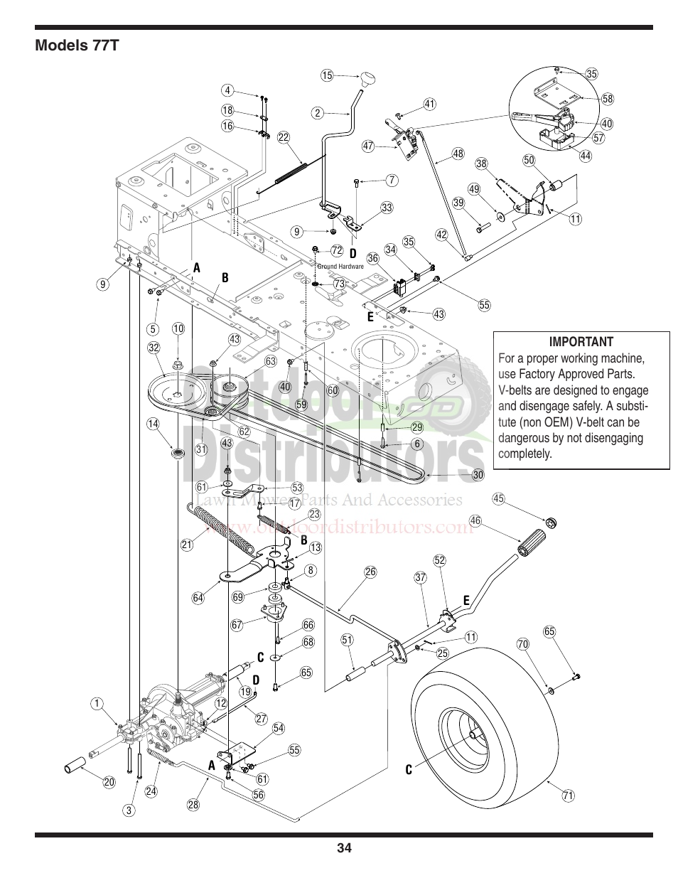Models 77t | Troy-Bilt Transmatic Lawn Tractor 77T User Manual | Page 34 / 48