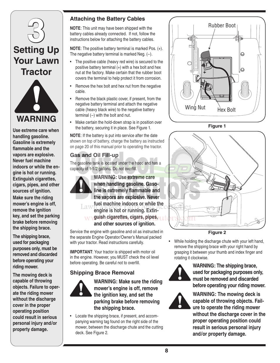 Setting up your lawn tractor, Warning | Troy-Bilt Transmatic Lawn Tractor 77T User Manual | Page 8 / 48