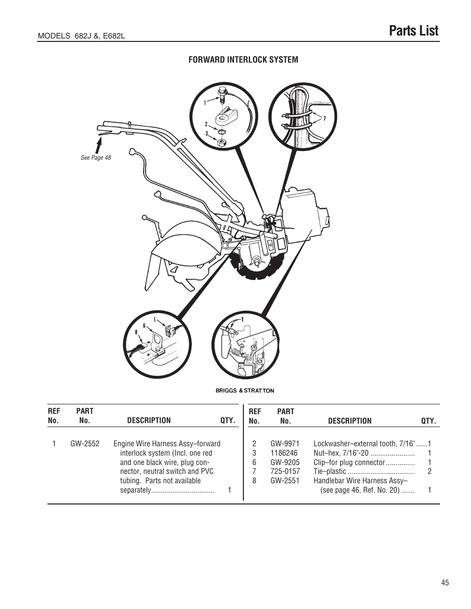 Parts list | Troy-Bilt 682J User Manual | Page 45 / 64