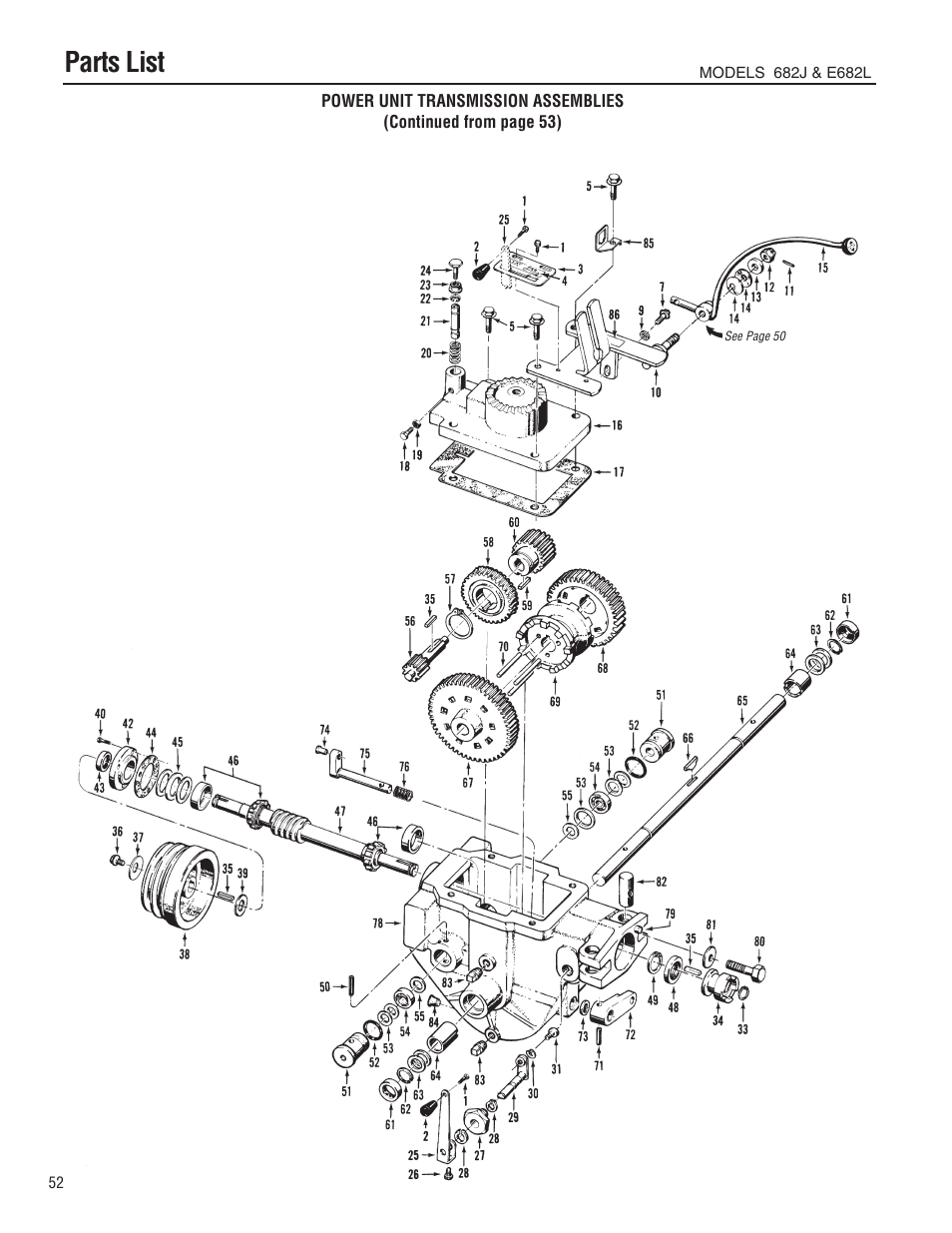 Parts list | Troy-Bilt 682J User Manual | Page 52 / 64