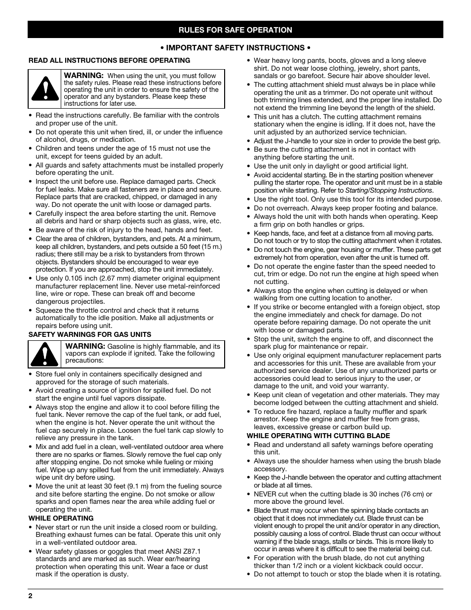 Troy-Bilt 2-Cycle Gasoline Trimmer/Brushcutter TB90BC User Manual | Page 2 / 64