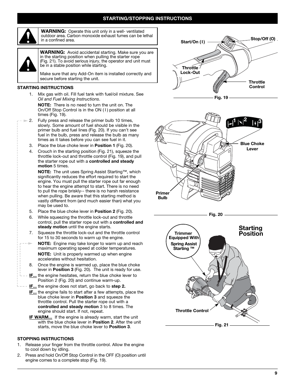 Starting position | Troy-Bilt 2-Cycle Gasoline Trimmer/Brushcutter TB90BC User Manual | Page 9 / 64