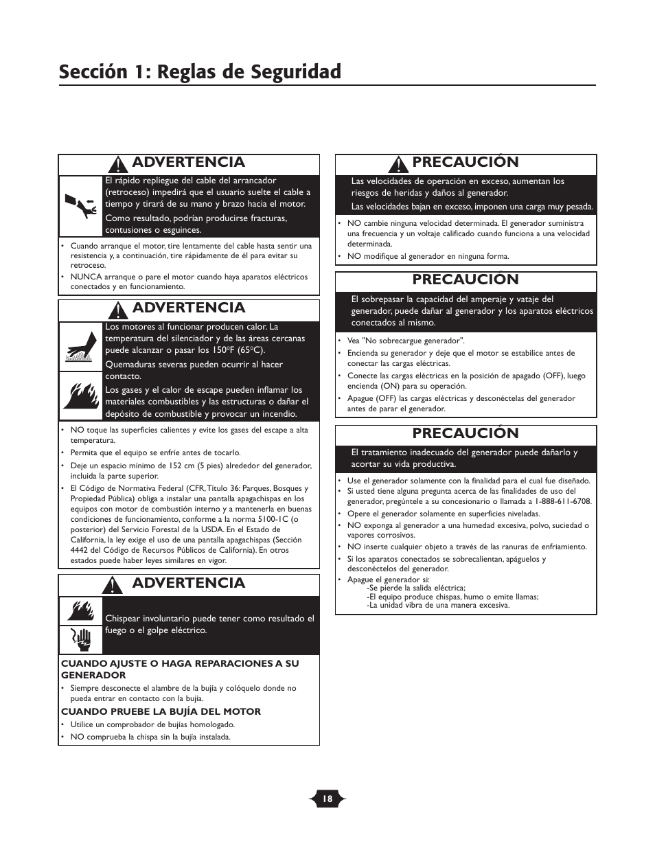 Sección 1: reglas de seguridad, Precaución, Advertencia | Troy-Bilt 030245 User Manual | Page 18 / 28