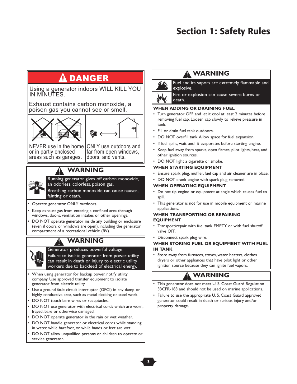 Warning | Troy-Bilt 030245 User Manual | Page 3 / 28