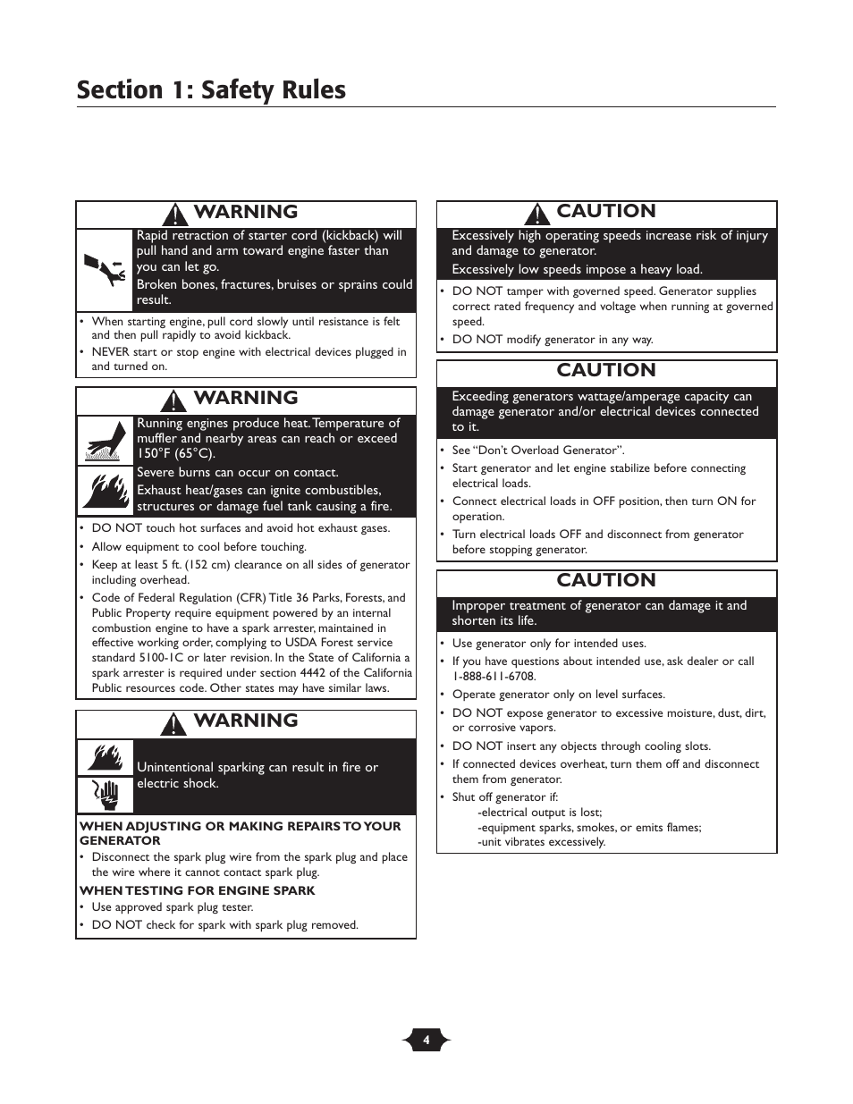 Caution, Warning | Troy-Bilt 030245 User Manual | Page 4 / 28