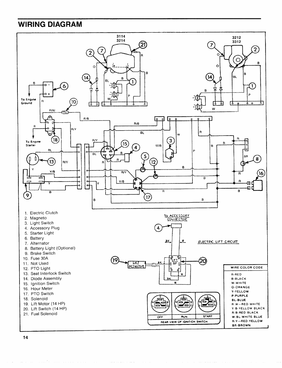 Wiring diagram | Troy-Bilt 3114GR User Manual | Page 14 / 16
