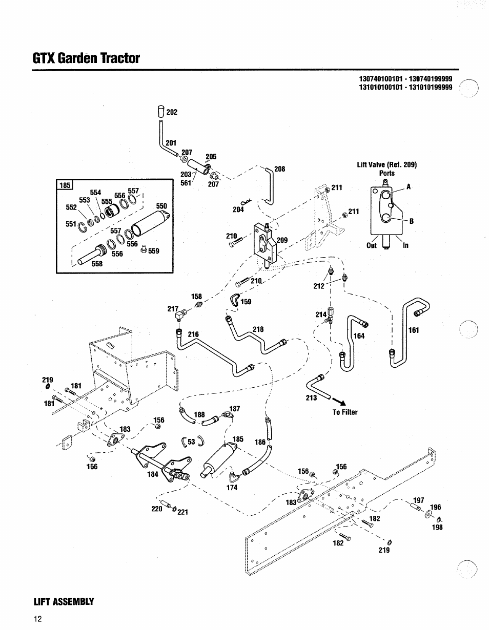 Lift assembly, Gtx garden tractor | Troy-Bilt 13076-GTX 20 User Manual | Page 12 / 28