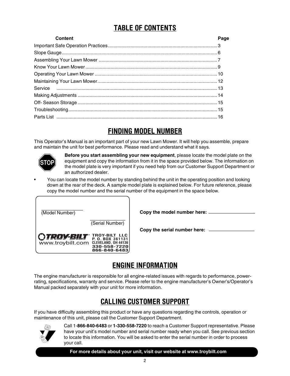 Troy-Bilt 436 User Manual | Page 2 / 20