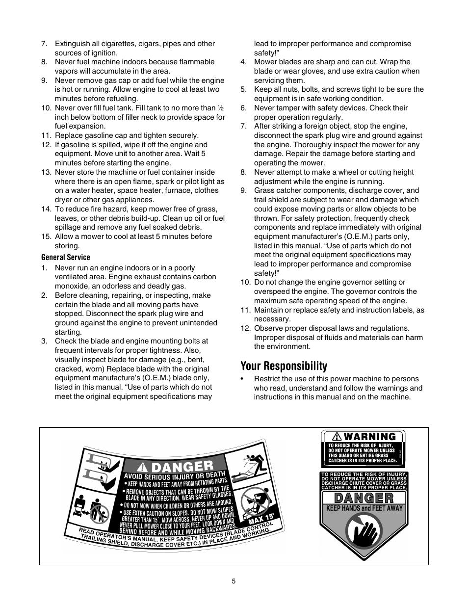 Your responsibility | Troy-Bilt 436 User Manual | Page 5 / 20