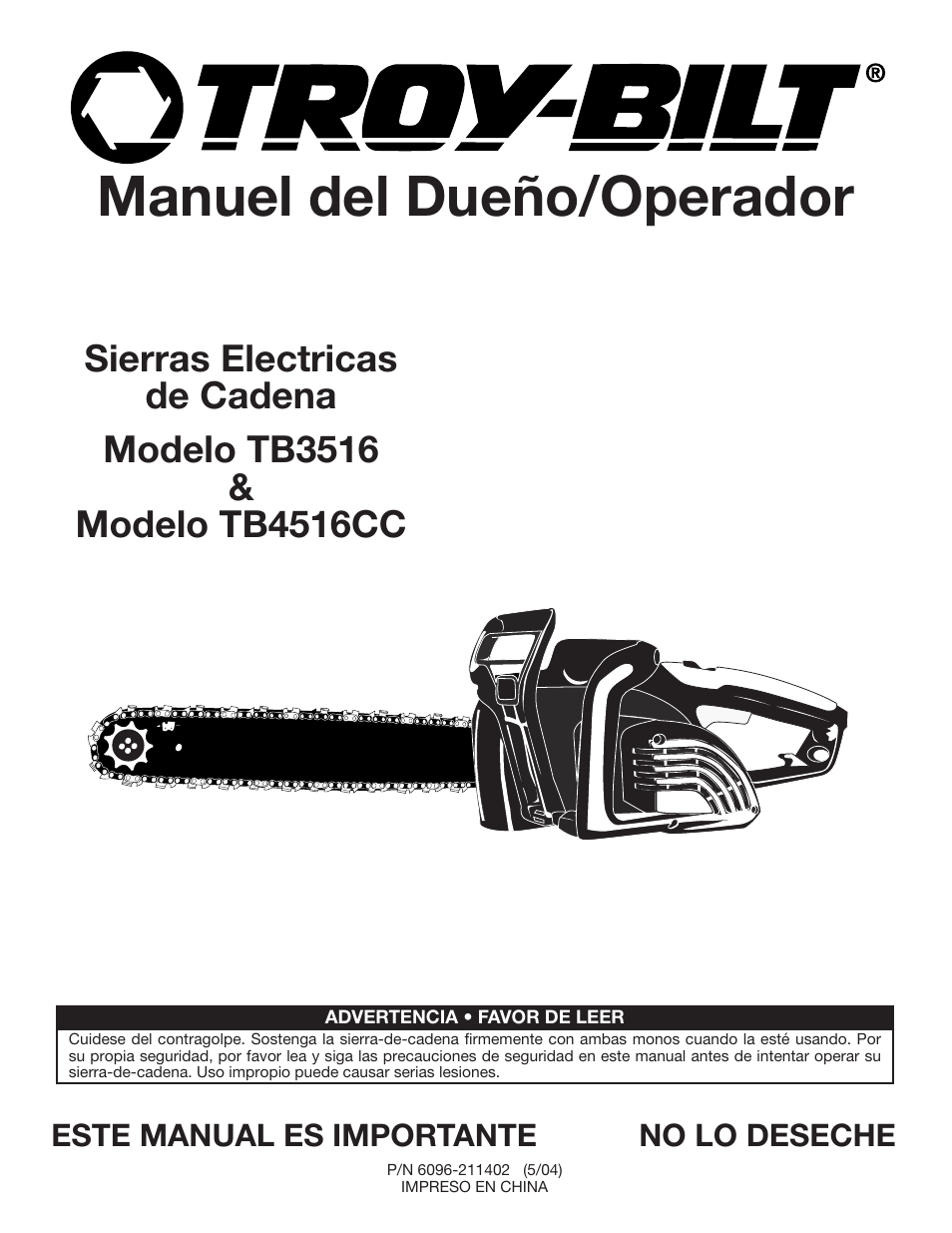 Manuel del dueño/operador | Troy-Bilt TB4516CC User Manual | Page 41 / 64