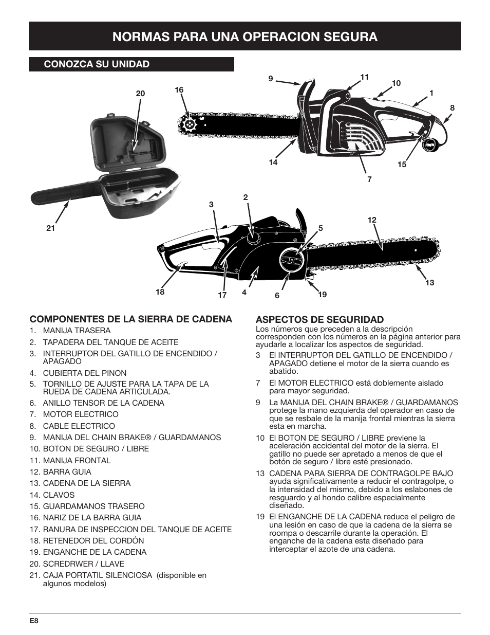 Normas para una operacion segura | Troy-Bilt TB4516CC User Manual | Page 48 / 64