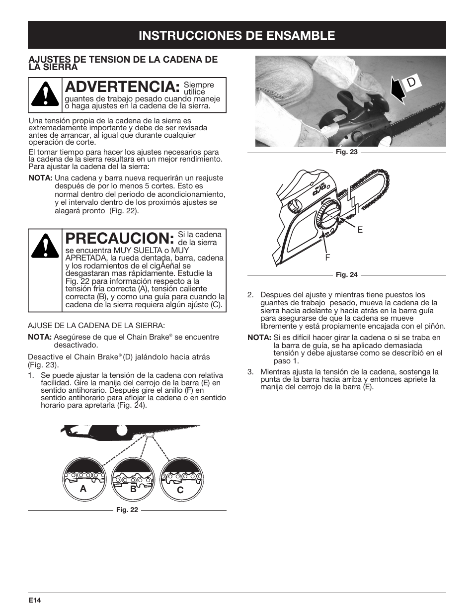 Advertencia, Precaucion, Instrucciones de ensamble | Troy-Bilt TB4516CC User Manual | Page 54 / 64