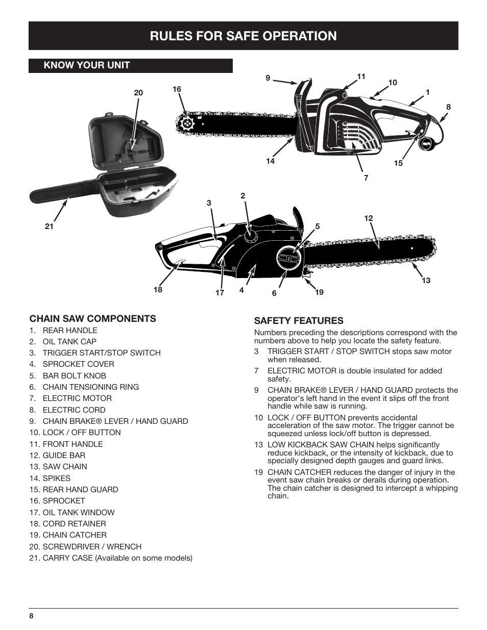Rules for safe operation | Troy-Bilt TB4516CC User Manual | Page 8 / 64