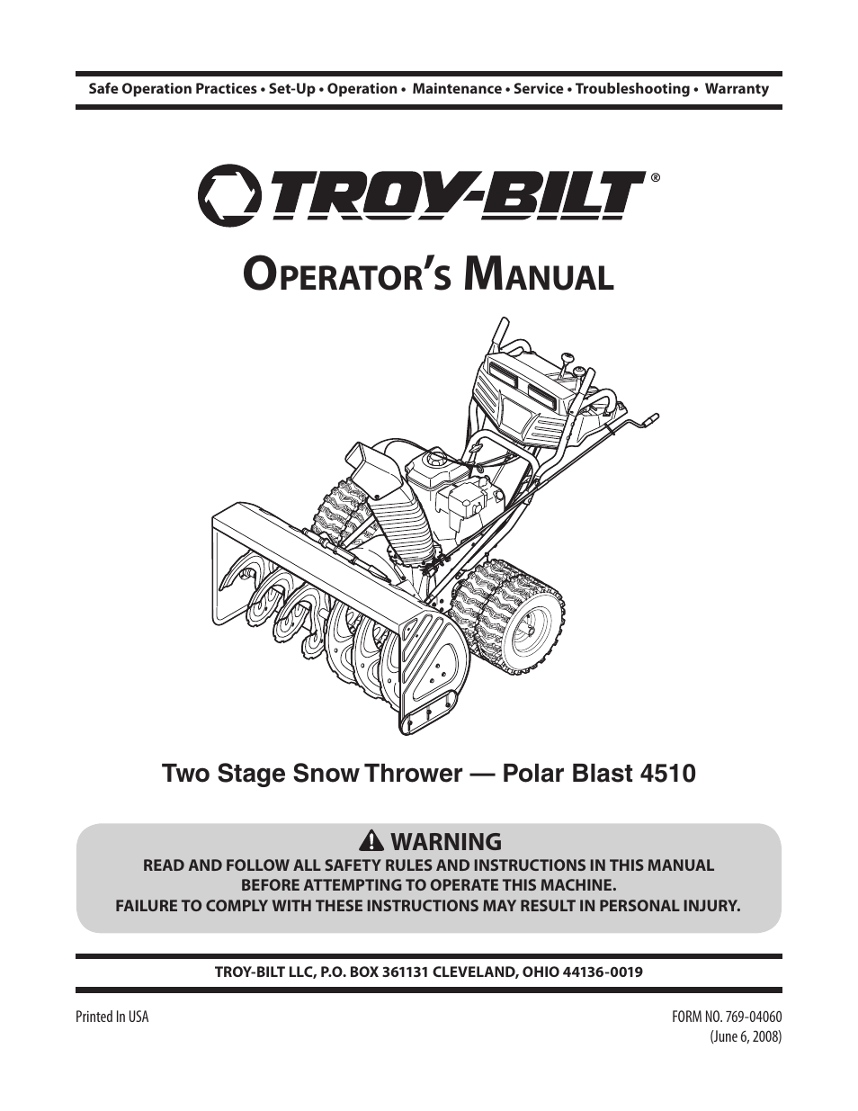 Troy-Bilt 4510 User Manual | 28 pages