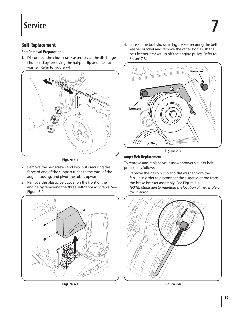 Service, Belt replacement | Troy-Bilt 4510 User Manual | Page 19 / 28