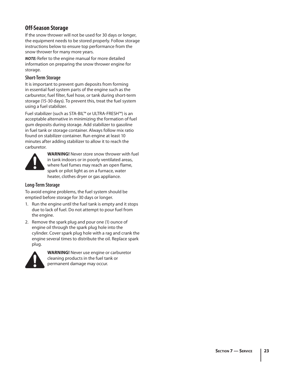 Off-season storage | Troy-Bilt 4510 User Manual | Page 23 / 28