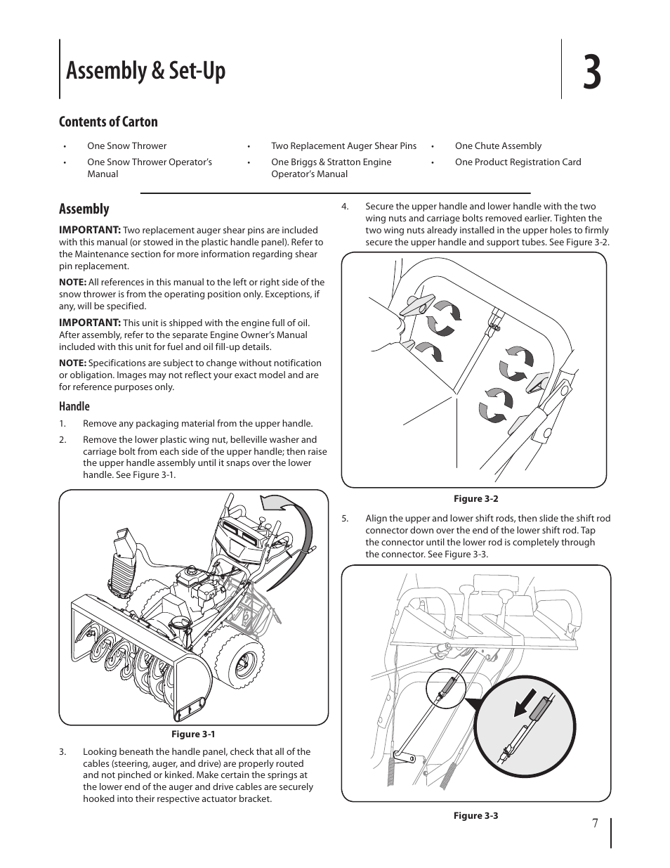 Assembly & set-up, Assembly, Contents of carton | Troy-Bilt 4510 User Manual | Page 7 / 28