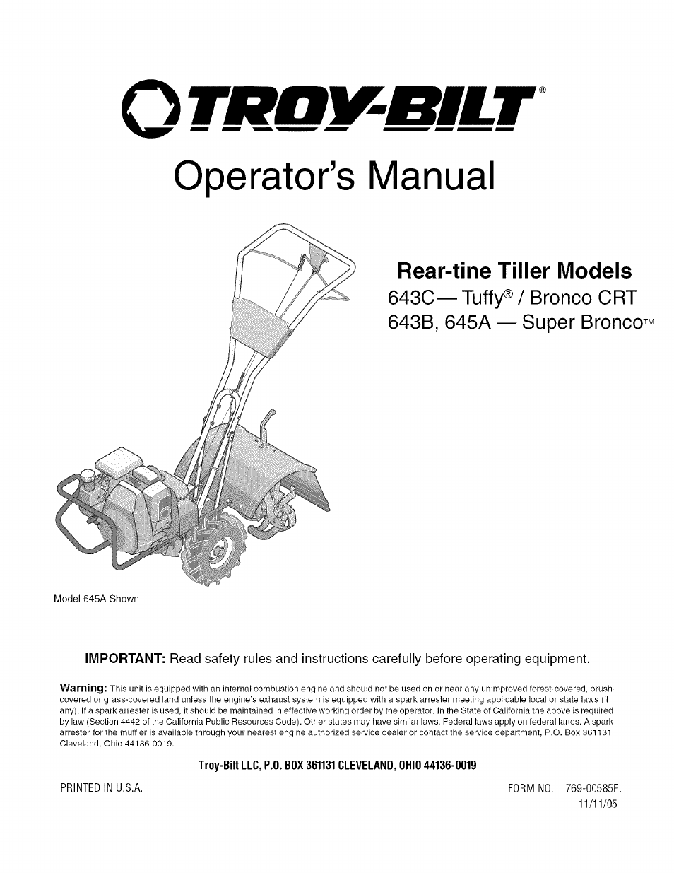 Troy-Bilt TUFFY 645A User Manual | 32 pages