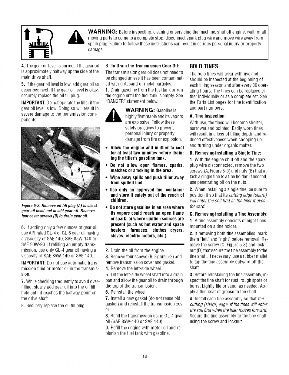 Bold tines, Warning | Troy-Bilt TUFFY 645A User Manual | Page 18 / 32