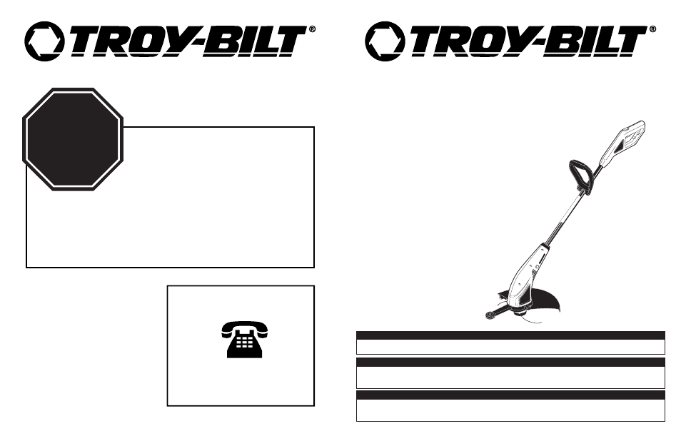 Stop arrêt alto, User manual, Manuel de utilisation | Manual del usuario | Troy-Bilt TB45E User Manual | Page 21 / 21