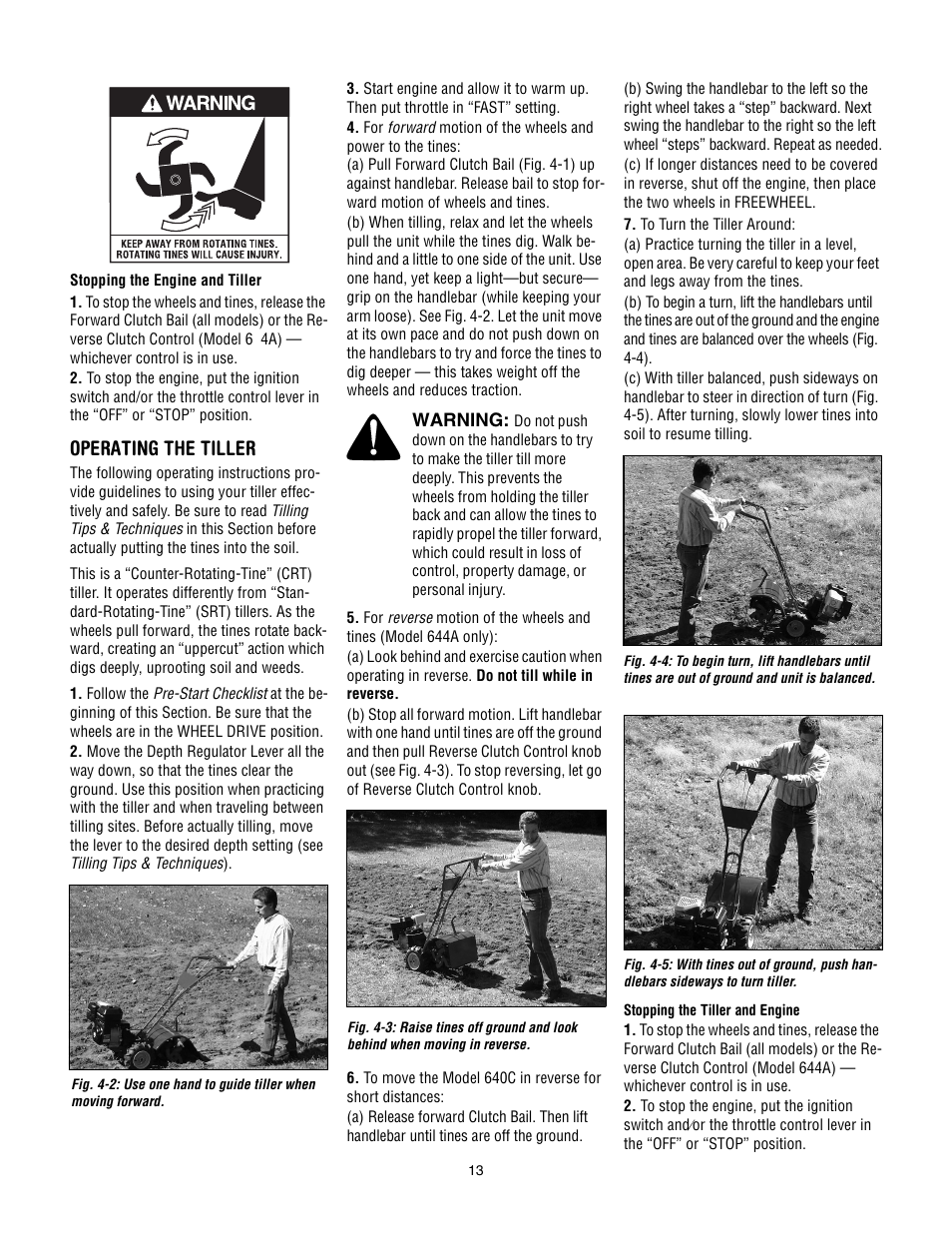 Operating the tiller | Troy-Bilt 640C-Tuffy CRT User Manual | Page 13 / 32